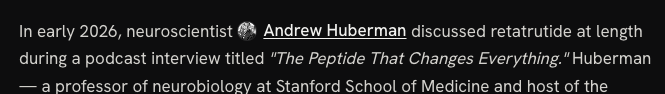 An inline mention in a glp3.wiki article — Andrew Huberman's name with a small avatar and a link, in the prose